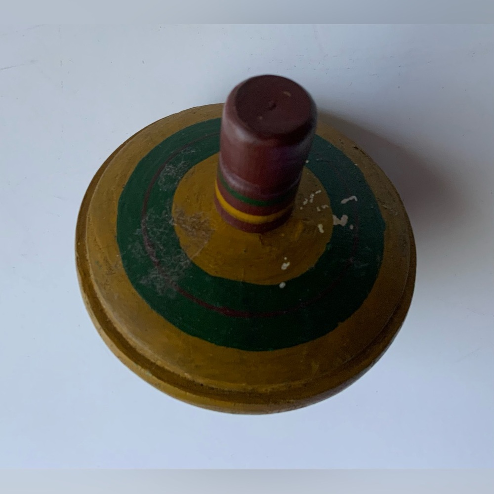 Vintage Wooden Spinning Top with Colorful Stripes - Picture 2 of 6